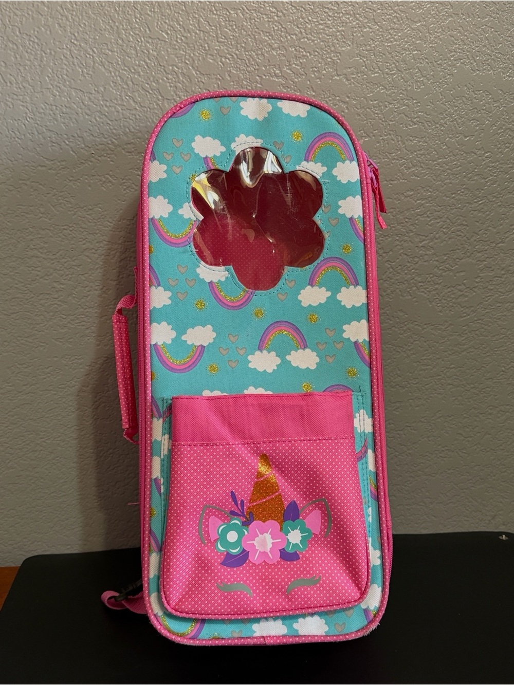 Our Generation 18" Doll & Clothes Backpack Carry Case Bag Pink Unicorn Rainbows